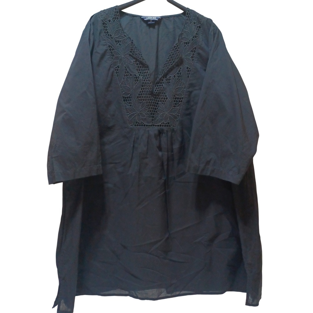 Lands End Womens Plus Size 2X Swim Coverup Black Boho Resort Beach Pool Vacation